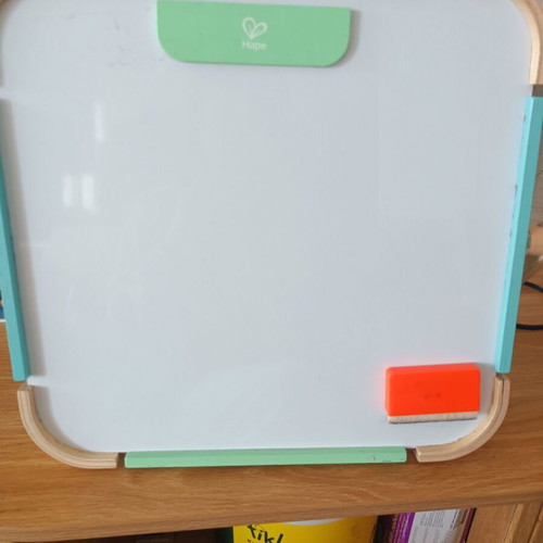 Hape children's board like new, chalk, marker, and paper