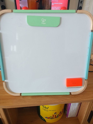 Hape children's board like new, chalk, marker, and paper