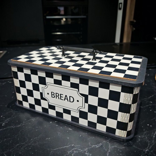 Retro bread storage box used, black and white