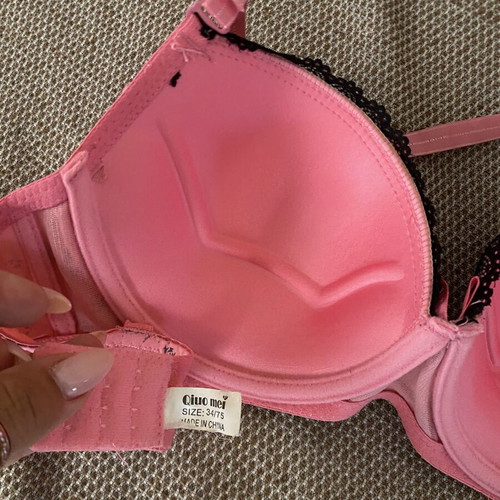 Pink Bra with Black Lace like new, balconette push-up style