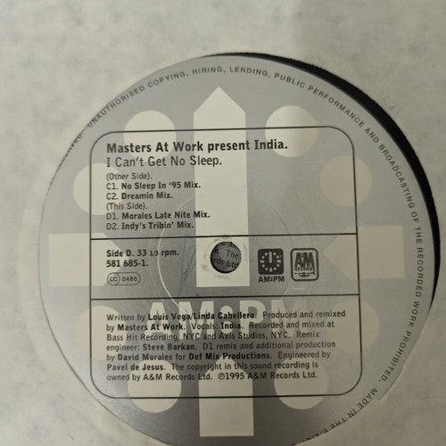 Masters At Work Present India I Can't Get No Sleep 12" vinyl