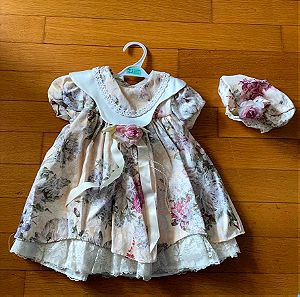 Φόρεμα παιδικό για 18-24 μηνών λουλουδάτο με μπερέ