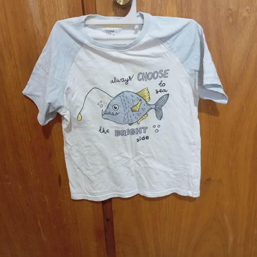 Sinsay Kids' Short-Sleeve T-Shirt 128 cm, like new, white with blue fish print