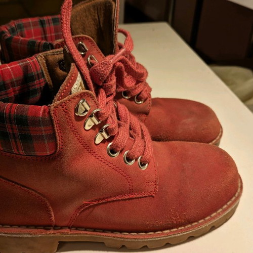 Suede boots used, red, size 38