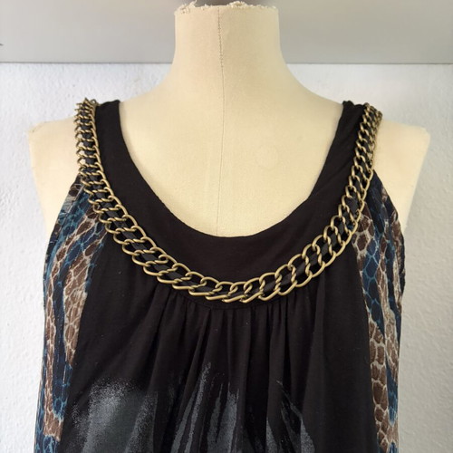 Paranoia mini dress size L like new, black with blue leopard print