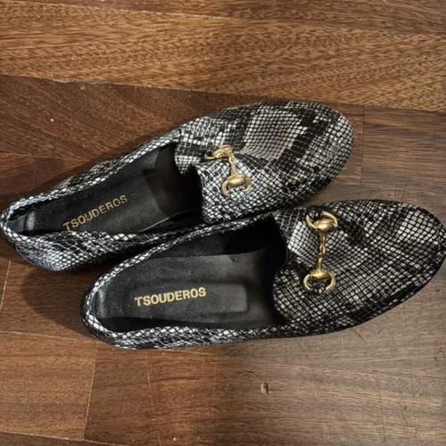 Tsouderos loafers snake print new, size 39, black and grey