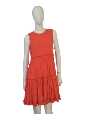 Devotion Coral Boho Mini Dress Sleeveless Tiered With Ruffles Size M Used