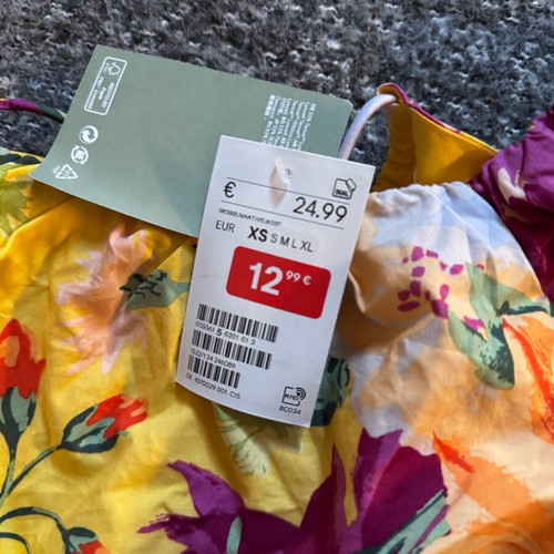 H&M Floral Puff Sleeve Crop Top new, multicolor yellow, size XS