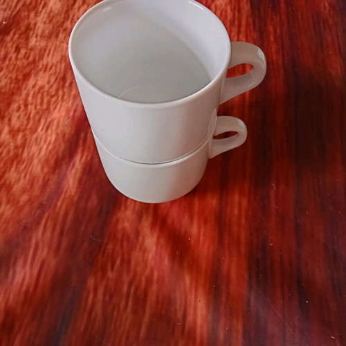 Coffee mugs used, set of 2, white porcelain
