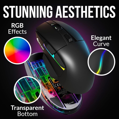 KLIM Blaze X RGB wireless gaming mouse new with charging dock up to 12000 DPI