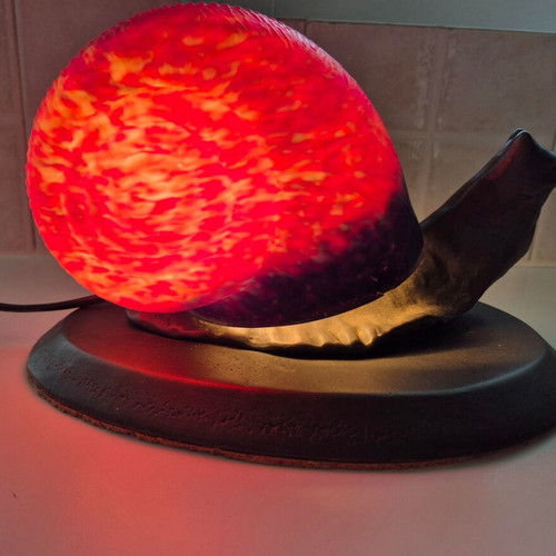 Murano glass table lamp on cast iron base, like new