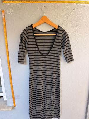 Women's midi dress with open back, like new, grey/black striped