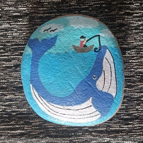 Painted stone new with acrylics and glossy varnish