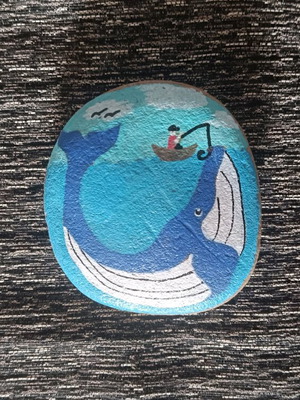 Painted stone new with acrylics and glossy varnish