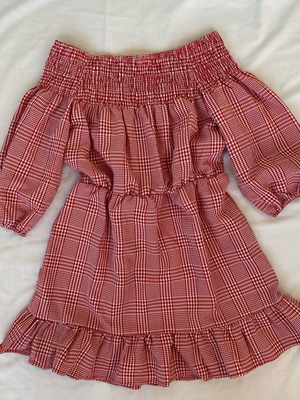 Mini off-shoulder cottagecore dress like new, white and red, size M