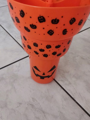 Halloween glass with integrated saucer and straw new