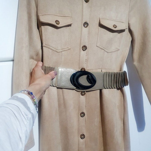 Temu women's midi dress khaki with shirt collar size S like new