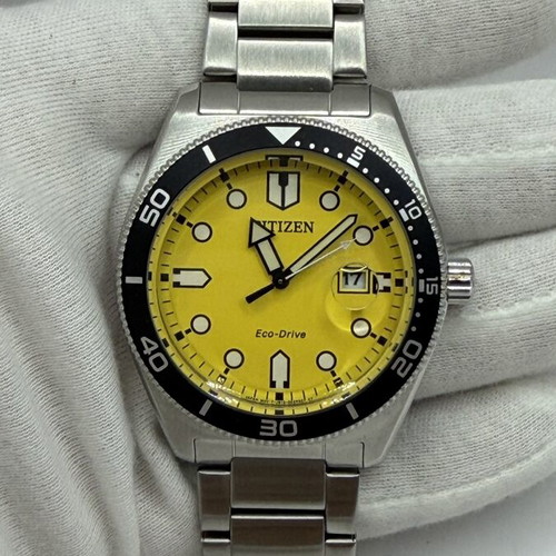 Citizen Eco-Drive AW1760-81Z men's watch, yellow dial, stainless steel