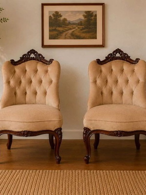 Louis XV chairs set of two, solid carved wood and velvet, like new