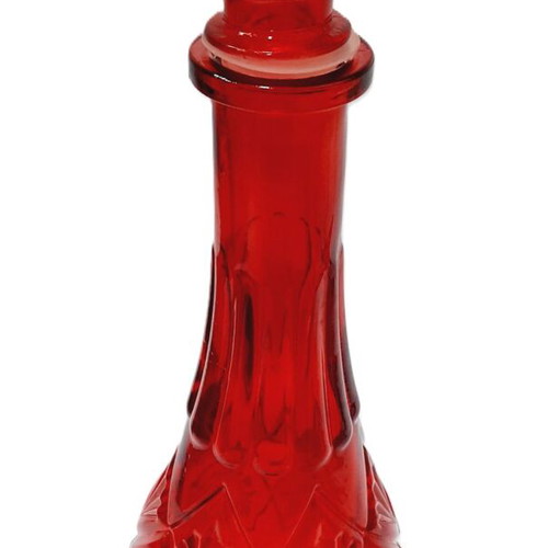 Vintage red glass bottle with decorative stopper, like new