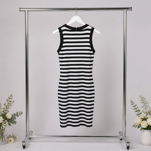 Michael Kors Women's Sleeveless Striped Dress Size S, white and black
