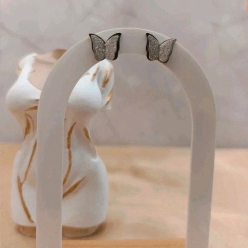 Steel butterfly earrings with glitter new, silver