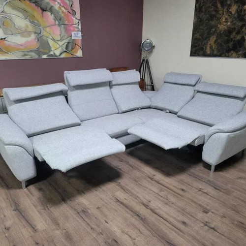 Gray HUKLA M-Bavero corner sofa new with electric relax mechanism