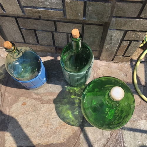 Vintage glass demijohns and storage jar set used, 4 pieces