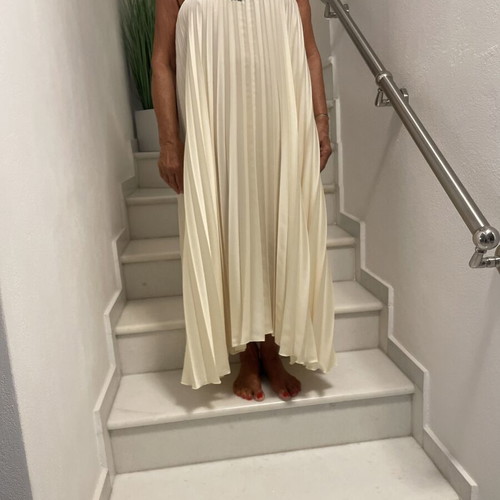 We Are Kindred maxi pleated dress with halter neckline, cream