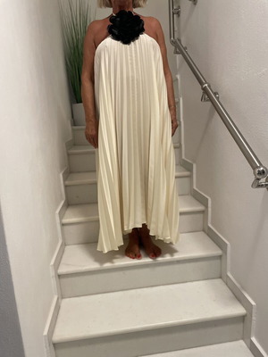We Are Kindred maxi pleated dress with halter neckline, cream