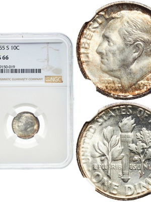 Silver 1 Dime 1955 MS66 NGC coin