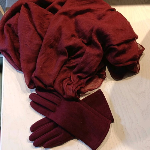 Scarf and gloves like new, red
