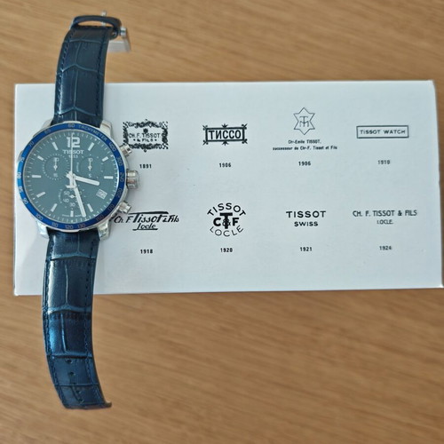 Tissot Quickster Chronograph men's watch, blue dial, leather strap
