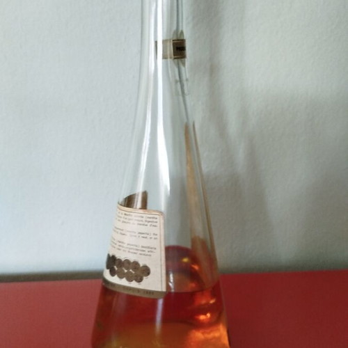 Giffard Menthe Pastille liqueur bottle used, triangular glass shape