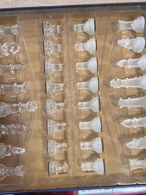Glass chess set with original packaging, 35x35 cm