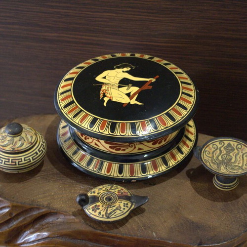 Vintage Greek Ceramic Ensemble in Ancient Greek Revival Style used