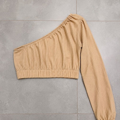 One Shoulder Crop Top beige, like new, size M