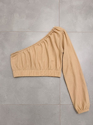 One Shoulder Crop Top beige, like new, size M