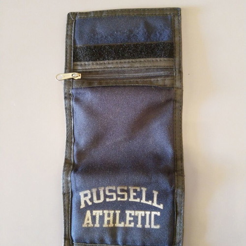 Russell Athletic wallet used, dark blue tri-fold with Velcro