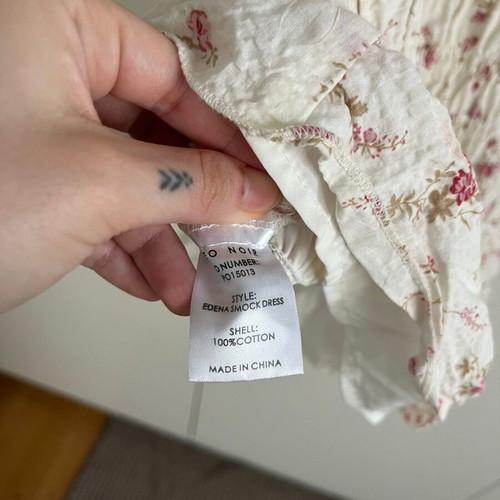 Neo Noir Floral Smocked Dress Like New, 100% Cotton, White, Size M