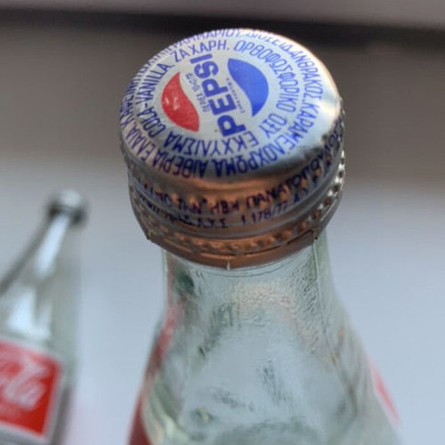 Pepsi Cola and Coca Cola glass bottles 1 litre 1980s, pack