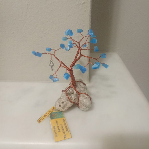 Decorative tree made of copper and semi-precious stones, handmade, new