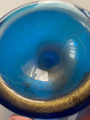 Vintage bowl FFM Effe Due Murano like new, blue with gold details 16.5cm
