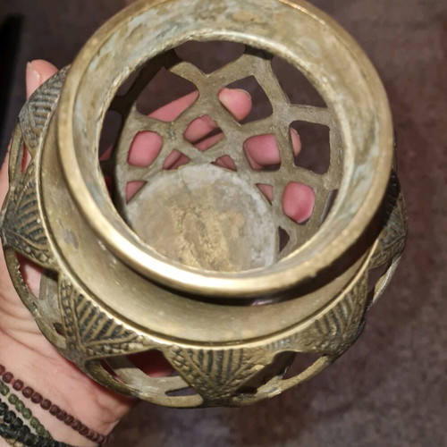 Vintage brass handmade vase with pierced design like new