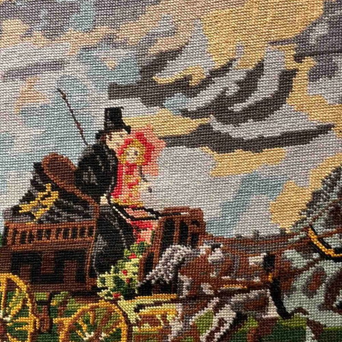 Handmade textile painting used, dimensions 0.72x0.46 m