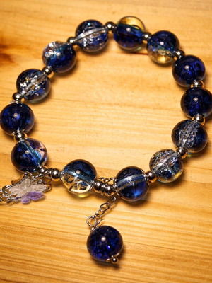 Blue bracelet with beads and charm, new unique jewelry