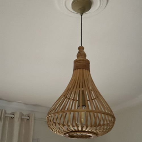 Ceiling light in bamboo and wood, brown beige tones