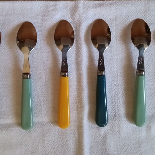 Vintage set of 6 dessert spoons used, stainless steel handles