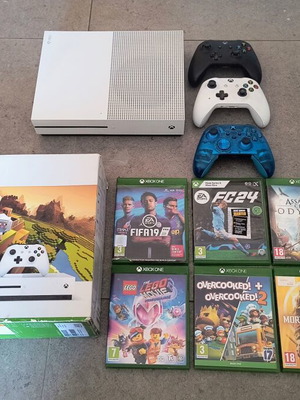 Xbox One S console like new with 3 controllers and games