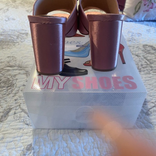 Pink satin mules new with bow and thick square heel Primark